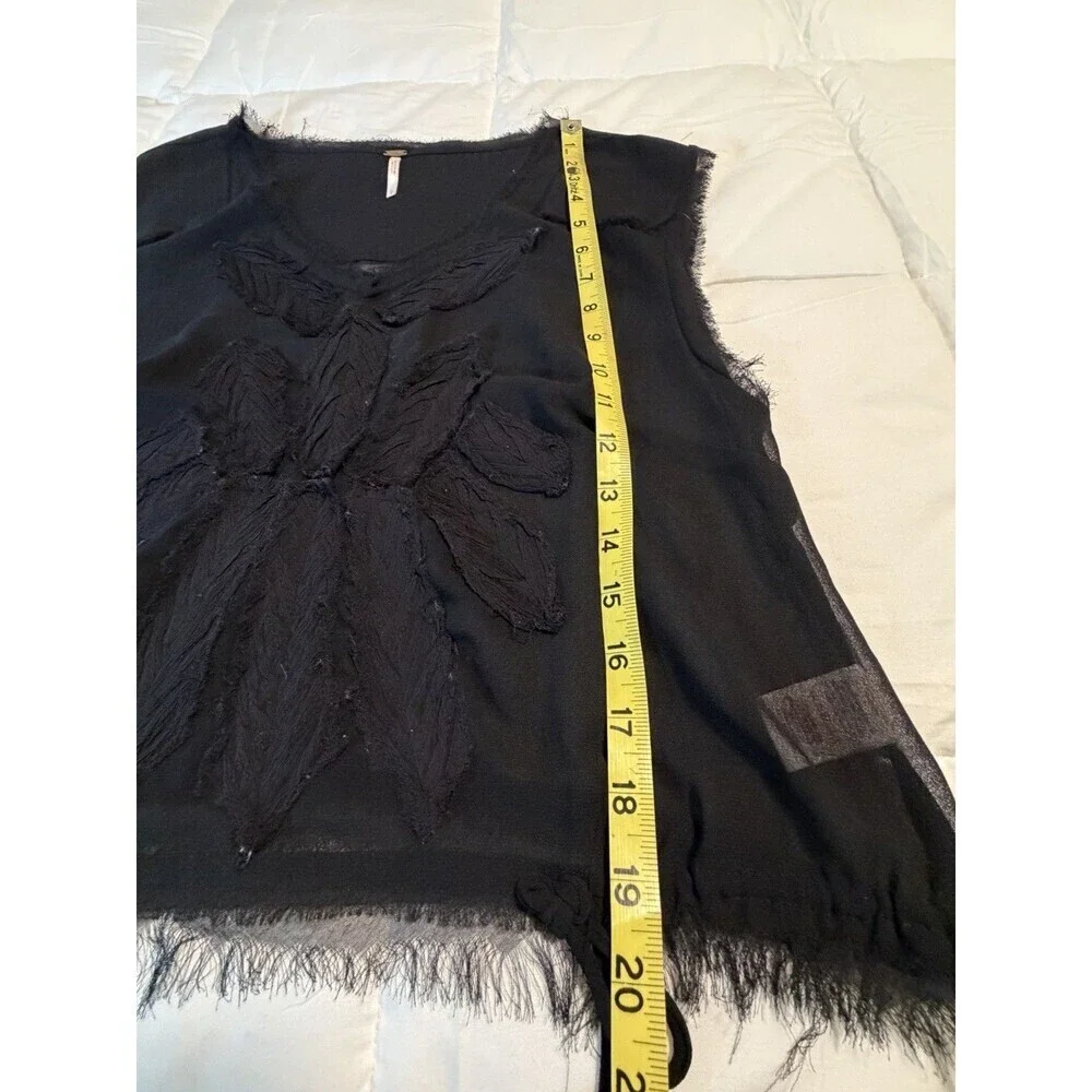 Free People Black Sheer Sleeveless Crop Top Embroidered Flower Small